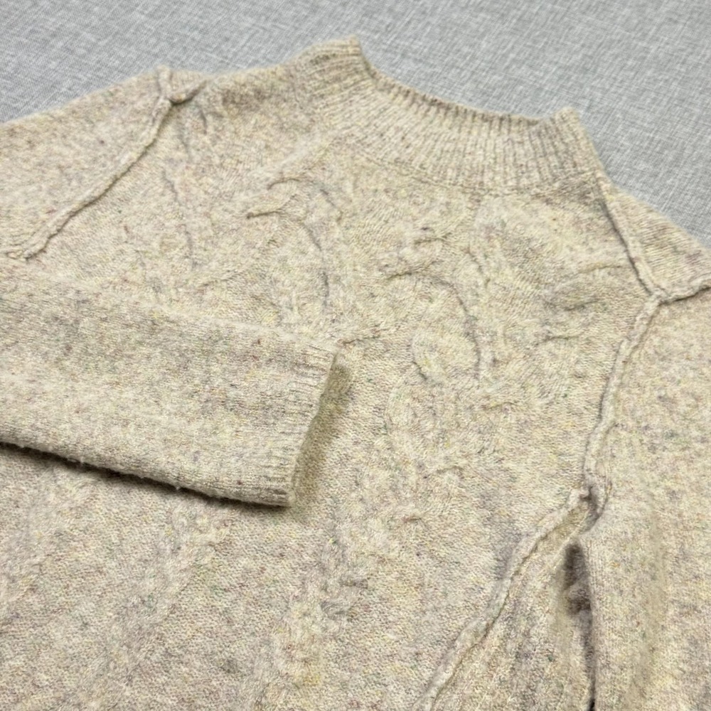 Free People Sweater Wool Blend‎ Womens XS Beige Cable-Knit Mock Neck
